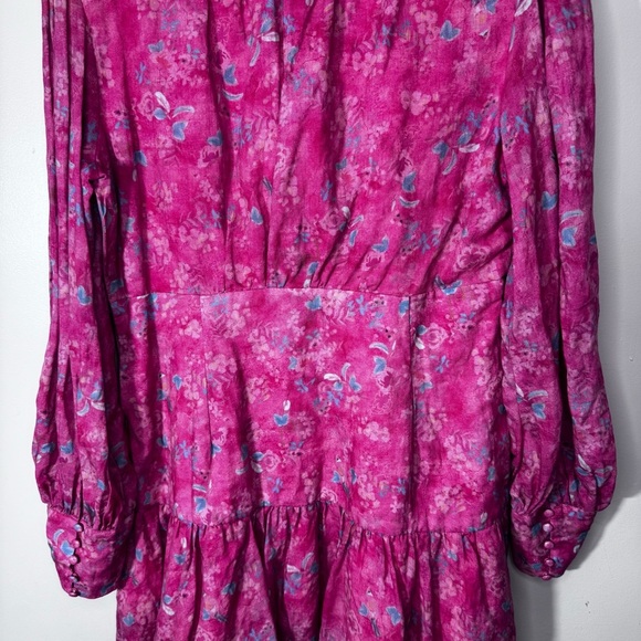 Bardot Nessa Floral-Print Pink Balloon-Sleeve Shirtdress Size 12 - Picture 9 of 16